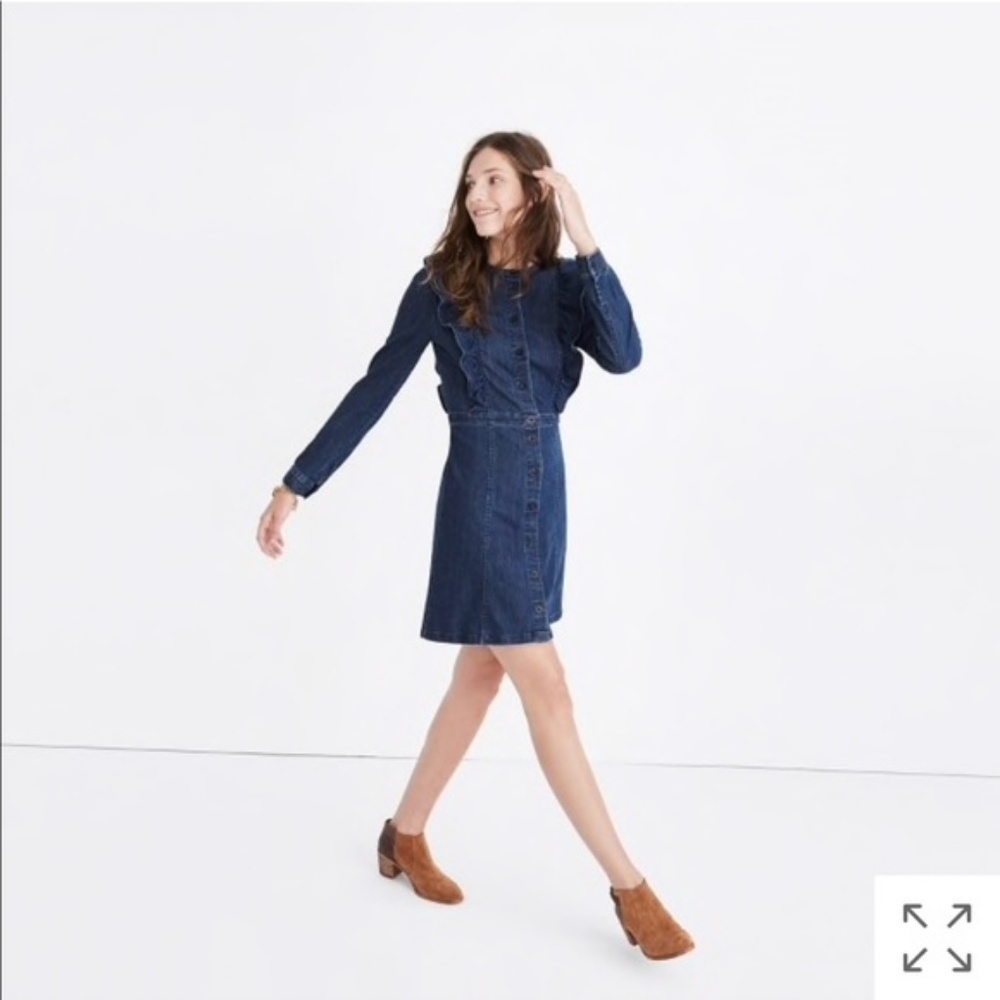 Madewell Dark Blue Denim Long Sleeve Button Dress